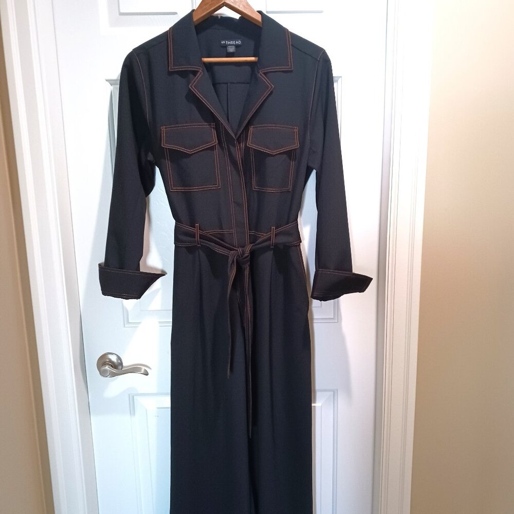 Black Jumpsuit/Boilersuit with Contrast Stitching - Women's Large